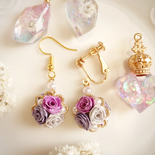 青い薔薇とパールのピアスorイヤリング ロザフィ イヤリング