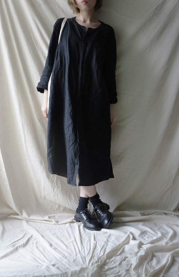 linen long shirt black亞麻家居長襯衣（黑色） 第2張的照片