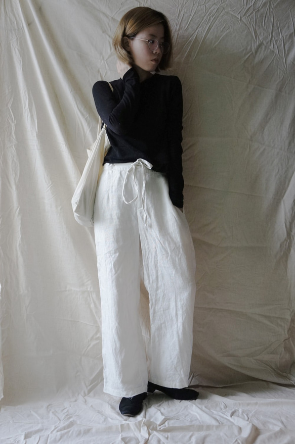 リネンパンツホワイトリネンホームズボン（白） ロングパンツ UP