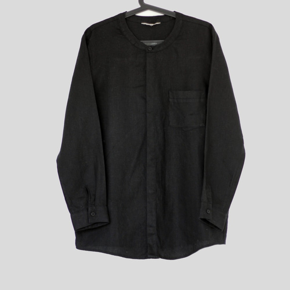 linen short shirt Black亞麻家居短襯衣（黑色） 第8張的照片