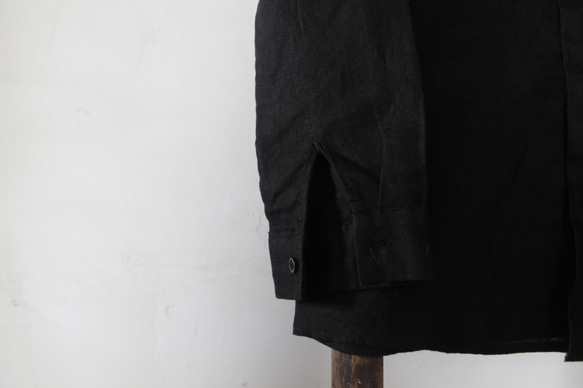 linen short shirt Black亞麻家居短襯衣（黑色） 第10張的照片