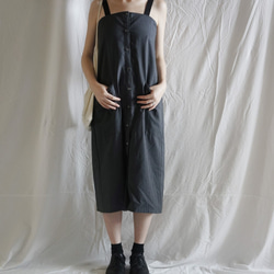 camisole dress 灰色條紋系扣飄帶吊帶連衣裙 第3張的照片