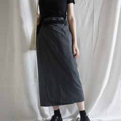 wrap skirt 灰色條紋繫帶包裹式半裙 第1張的照片