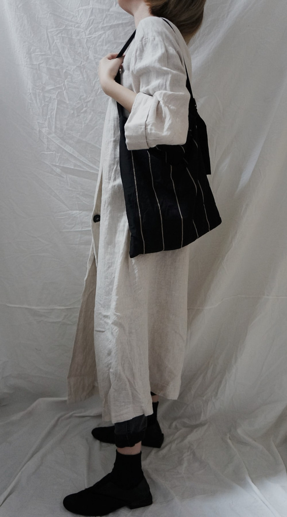 #308 tote bag  STRIPE&BLACK 條紋黑色拼接單肩包 第3張的照片