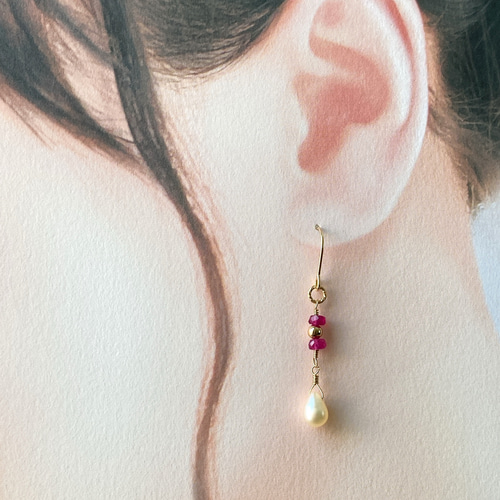 Ruby】宝石質パステルカラーフローライトの大粒ピアス Ruby様専用