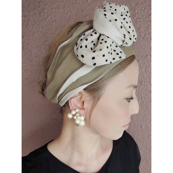 ❤️RATA❤️優雅小圓點裹身式頭巾❤️ 第1張的照片