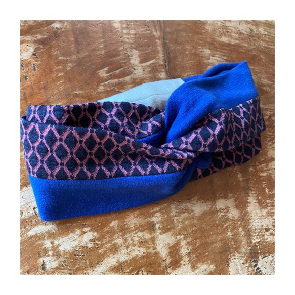 RATA❤️“蓬鬆❤️針織頭巾”❤️藍色和粉紅色圖案 第3張的照片