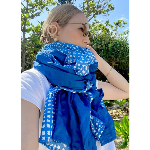 RATAさん ボリュームストール ブルー×チェック柄 ショップニコニコ ShopNikoNiko チェック柄 ボリュームマフラー