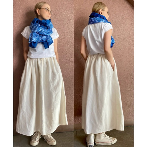 RATA❤️ショート〜ロング丈❣️綺麗に揺れる❤️大人のロングスカート❤️艶やかブルー❤️上質リネン100%❤️ 8枚目の画像