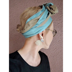 RATA ❤️ 流行的捲形頭巾❤️ 暗藍色 x 米色 第3張的照片