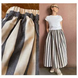 ショート丈❣️ざっくり大人のストライプ❤️綺麗なシルエットのロングスカート 1枚目の画像