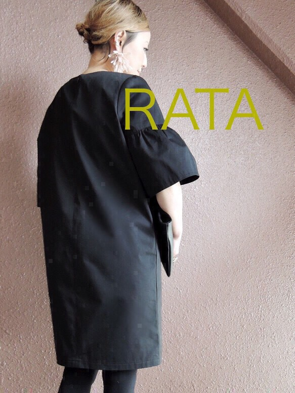 RATA“成人女孩❤️袖口喇叭連衣裙”黑色❤️ 第4張的照片