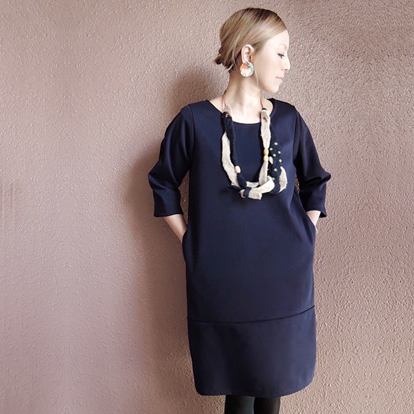 RATA❤️大人気のストレッチワンピ❤️『ポケット付きワンピース/ネイビー』卒業&入学式にも❤️