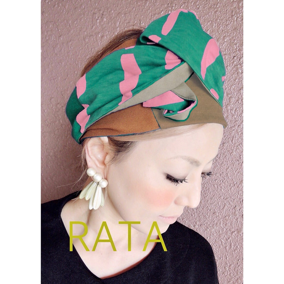 RATA❤️“綠色x粉色❤️易卷❤️頭巾❤️” 第3張的照片
