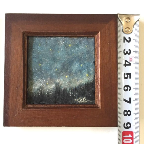 ミニ額入り原画】紙粘土に絵を描いてみた☆冬の夜13☆ 絵画 Blue