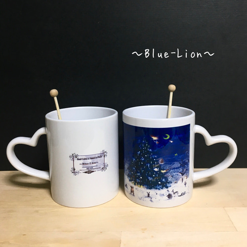 紙粘土の絵のハート♡マグカップセット☆ツリー & 動物さんたち