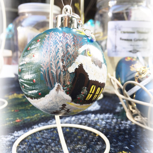 再販】手描き☆church /教会☆クリスマスオーナメントボール