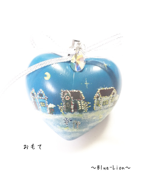 手描き☆Christmas lights/イルミネーション☆クリスマスオーナメントハート＊クリスタル&蓄光付き＊ 1枚目の画像