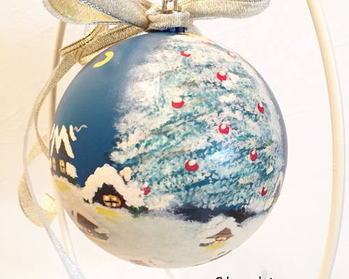 クリスマスオーナメントボール　手書きペイント 手描き9cmペイントクリスマスオーナメントボール(小さなまち