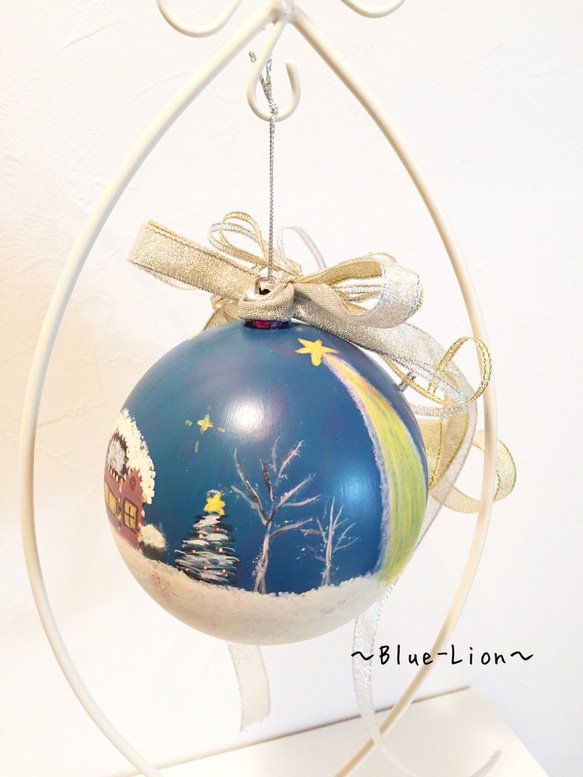 [再次上架] 手繪9cm彩繪聖誕裝飾球（發光）*帶支架&amp;水晶&amp;磷光* 第3張的照片