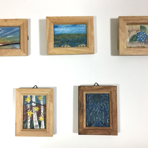 ミニ額入り原画】紙粘土に絵を描いてみた☆森と風船☆ 絵画 Blue