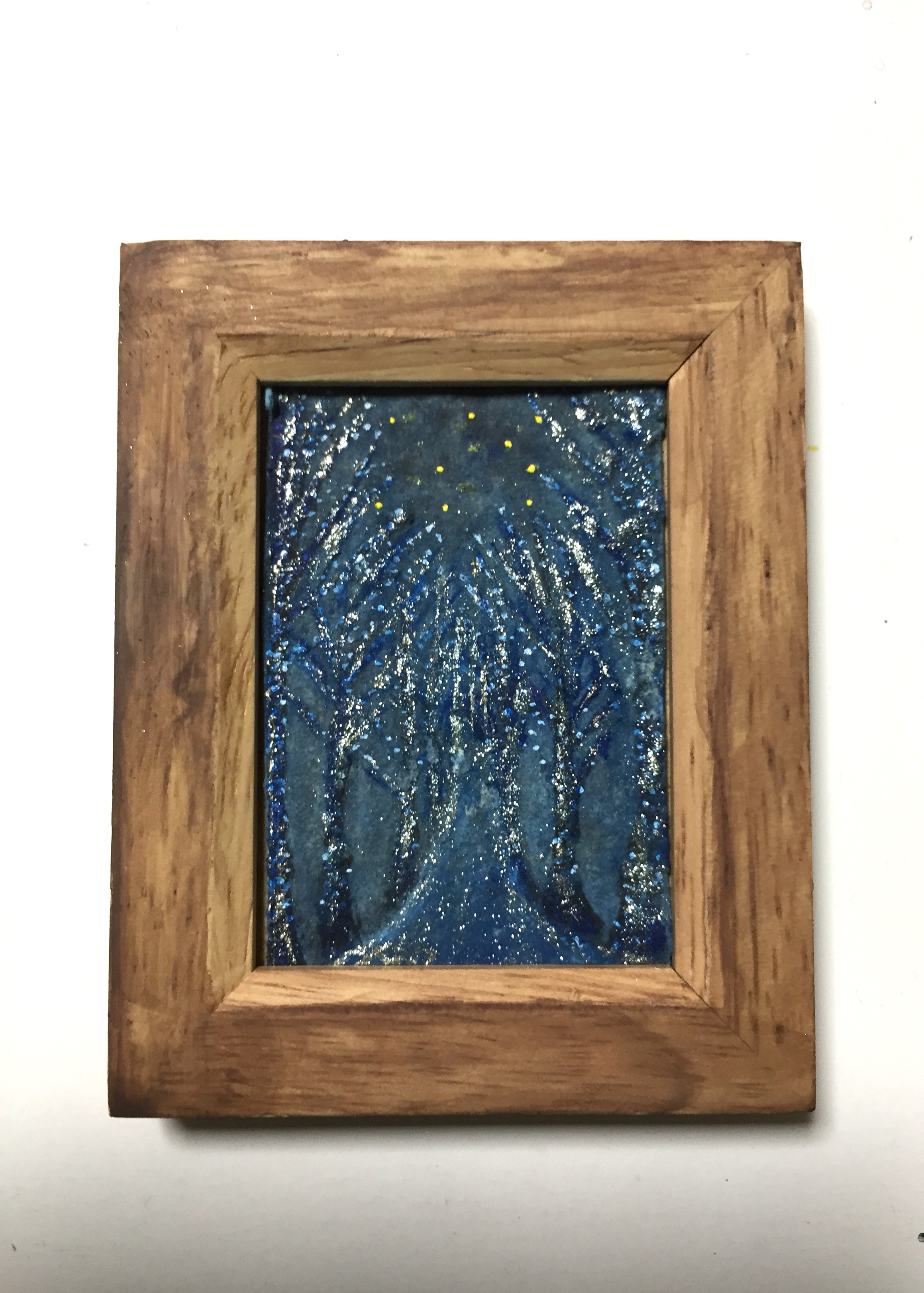 ミニ額入り原画】紙粘土に絵を描いてみた☆青の洞窟☆ 絵画 Blue