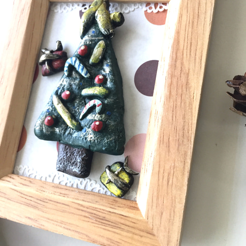 ミニ額入り原画】立体的な額絵☆クリスマスツリー☆ 絵画 Blue-Lion