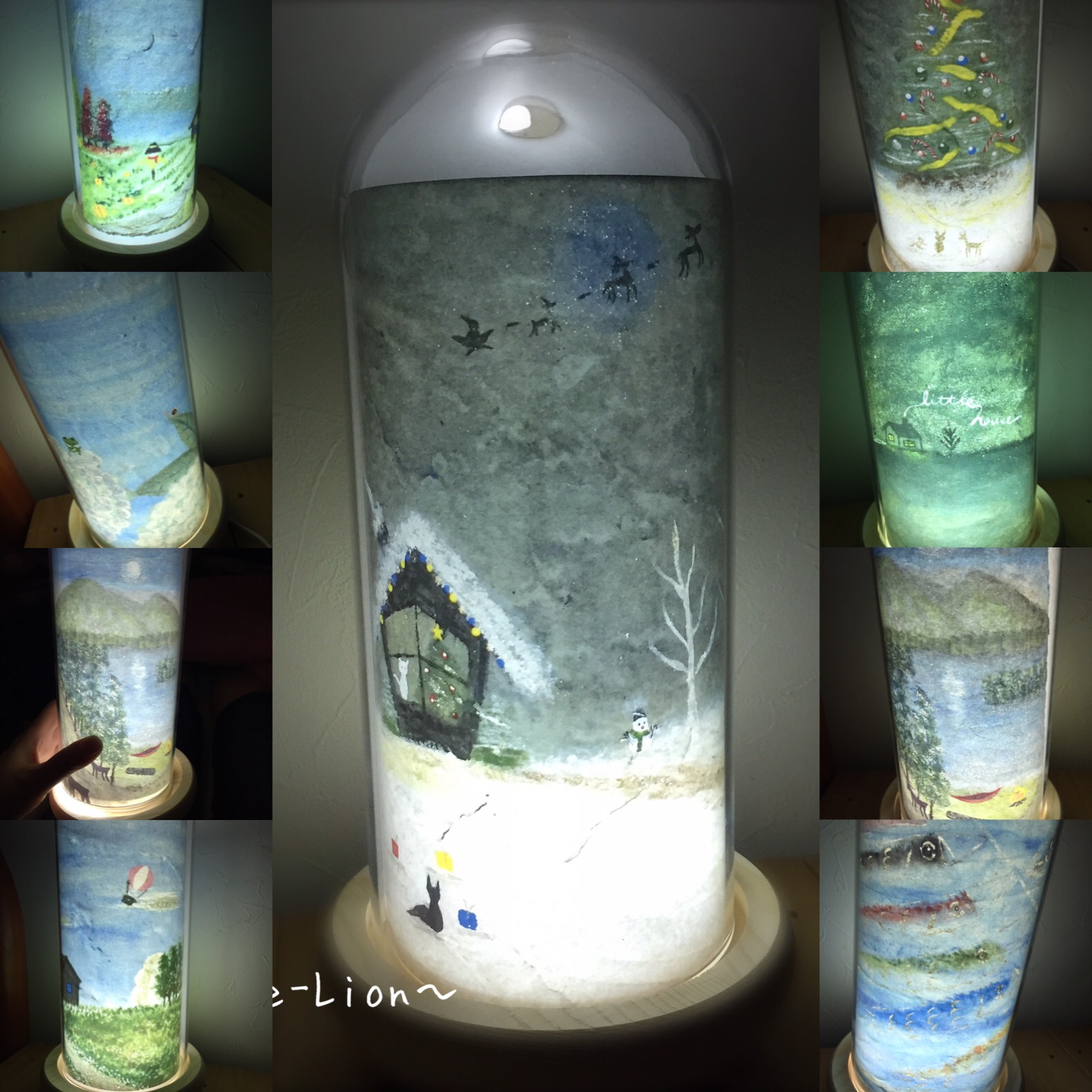 紙粘土に描いた絵のランプ☆選べる絵柄4枚セット☆