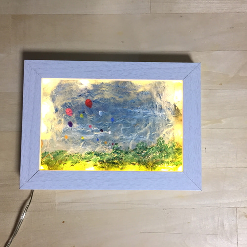ライト付き額入り原画】紙粘土に絵を描いてみた☆空と風船