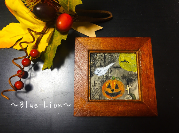 ミニ額入り原画】紙粘土に絵を描いてみた☆ハロウィン2☆ 絵画 Blue