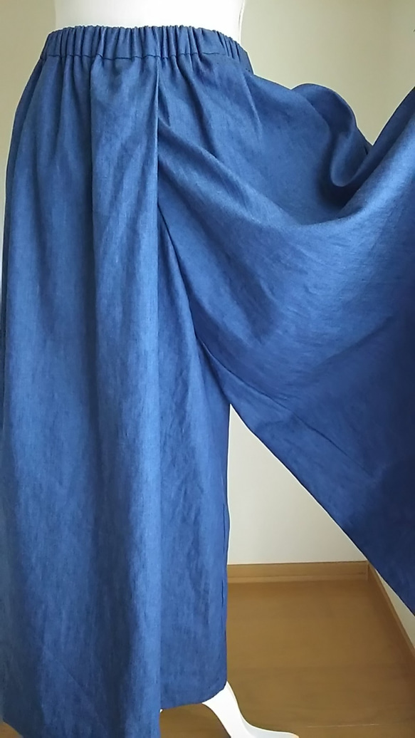 スカート見え！デニムガウチョパンツ  マキシ丈 青 4枚目の画像
