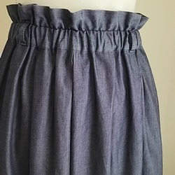 デニム リボン付き タックギャザースカート  マキシ丈 4枚目の画像