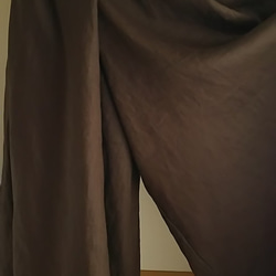 スカート見え！リネン ガウチョパンツ マキシ丈 チョコ 2枚目の画像