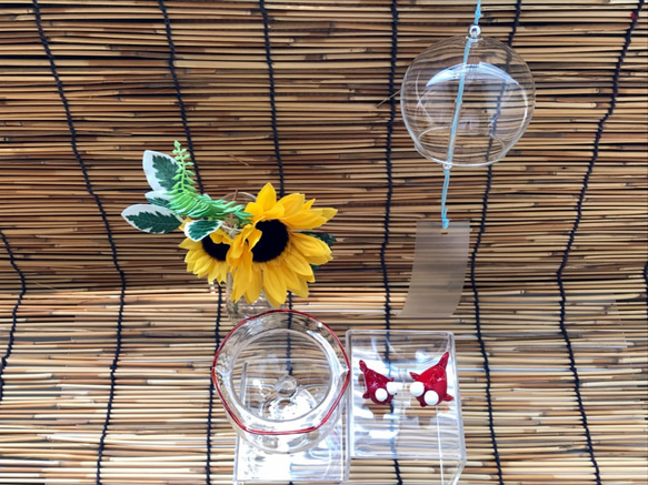 手作りガラスの夏祭りセット 2（風鈴と金魚と金魚鉢3点セット） 5枚目の画像