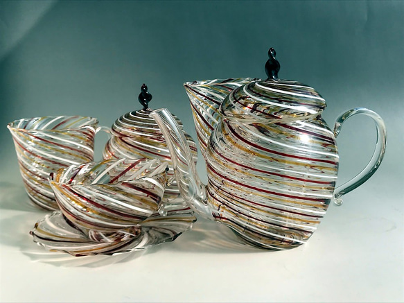 耐熱ガラスのティーポット(650ml) カラースパイラルシリーズ 8 2枚目の画像