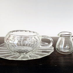 耐熱ガラスのティーカップ＆ソーサー with ミルクピッチャー ティー