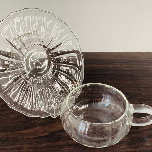 耐熱ガラスのティーカップ＆ソーサー with ミルクピッチャー ティー