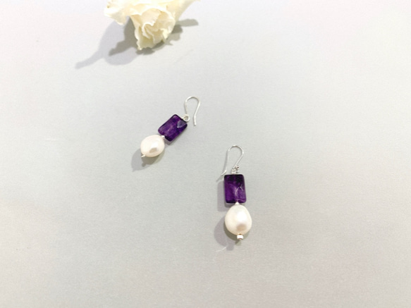 Ops Amethyst Pearl earrings-珍珠/紫水晶/純銀/耳環/氣質/貴人 第3張的照片