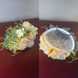黄色系薔薇やラタンのヘッドドレス トークハット 3枚目の画像
