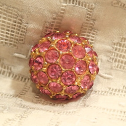 ヴィンテージ ガラス ピンク ラインストーン ゴールド メタル ボタン 4589 5枚目の画像