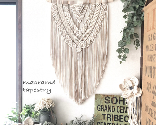 マクラメタペストリー 流木 予約中 流木マクラメ編みフラワー