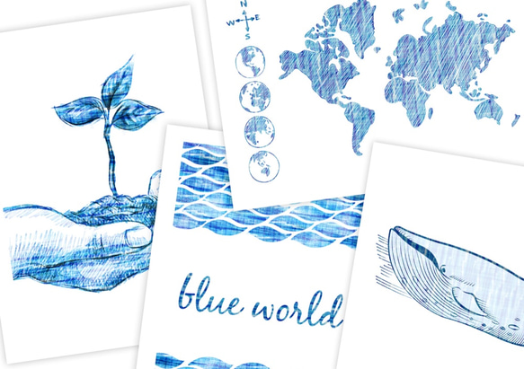 青の世界 -BlueWorld-　A4ポスター4枚セット　"おしゃれ北欧インテリア雑貨" 2枚目の画像
