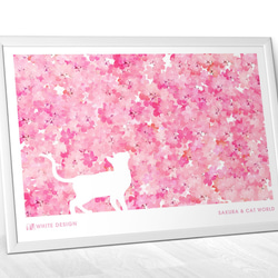 桜と猫の世界　　【A3アートポスター】"おしゃれインテリア雑貨/ネコ/サクラ/春" 1枚目の画像