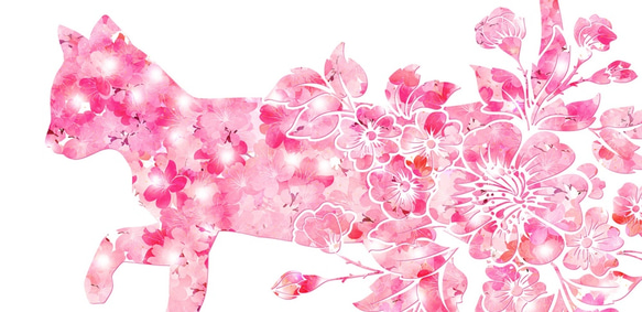 桜猫-春の予感-　　【A3アートポスター】"おしゃれインテリア雑貨/ネコ/サクラ/春" 2枚目の画像