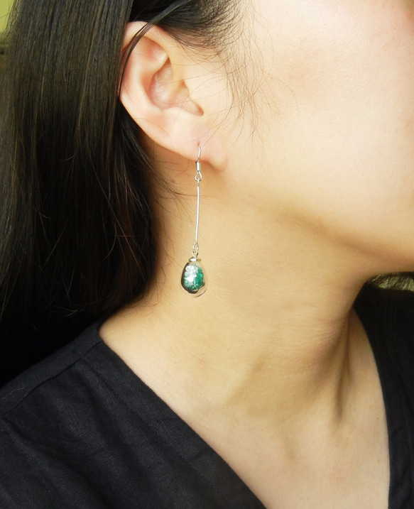 * Coucoubird *  - スプレー - グラデーション青緑色のダイヤモンドのピースのイヤリング/ 925 Tremel 3枚目の画像