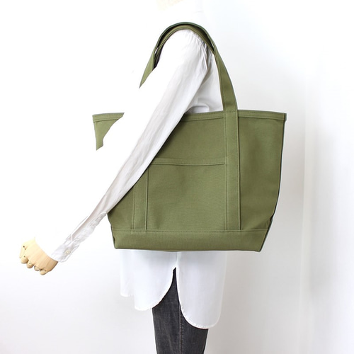 8号帆布トートバッグ(チャコールグレー、オリーブグリーン) 8号帆布xグリーン帆布のトートバッグS | iichi 日々の暮らしを