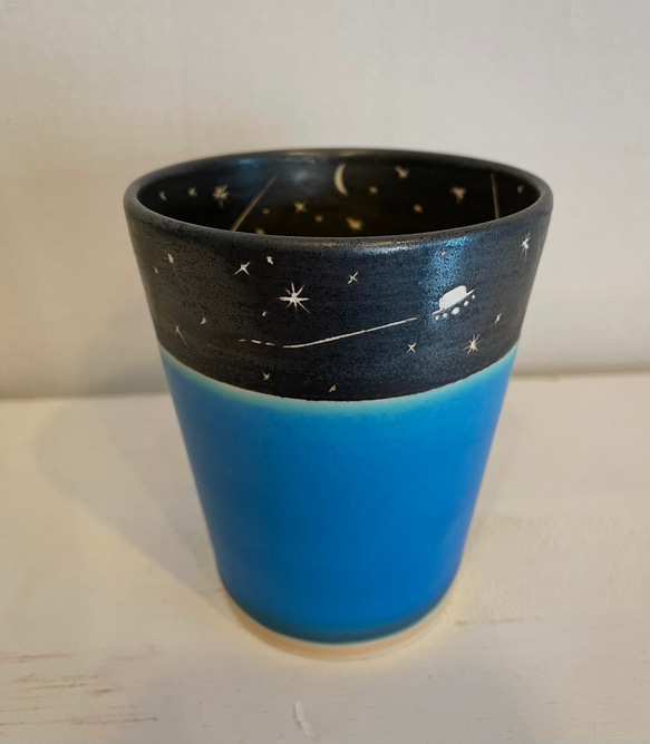 【受注生産】星空のフリーカップ　トルコマット釉　shin.pottrystudio  簡易不織布ラッピング無料 1枚目の画像