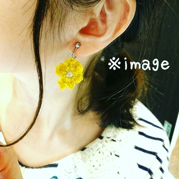 杢糸シリーズ＊お花モチーフのイヤリングorピアス＆ベビーヘアクリップ1こセット 3枚目の画像