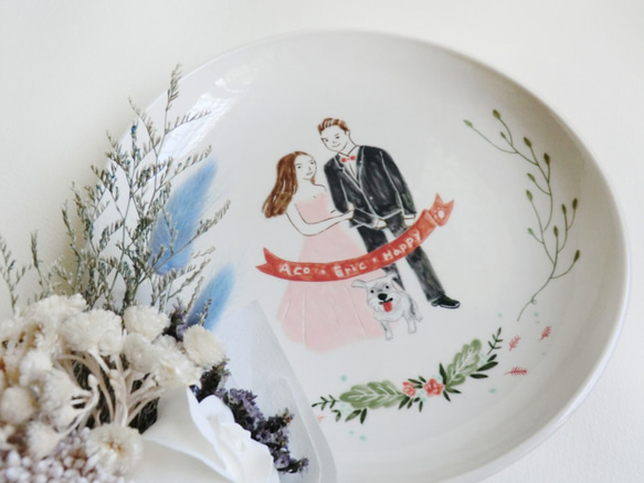 人像插畫客製盤 婚禮禮物 情侶 結婚送禮 似顏繪 陶瓷 第3張的照片
