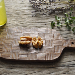 日式方格紋mini織紋木砧板 甜點盤/杯墊/櫻桃木/木質線織紋創作系列 第4張的照片